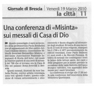 MISINTA - GIORNALE DI BRESCIA - 19.3.2010 - Enzo Giacomini